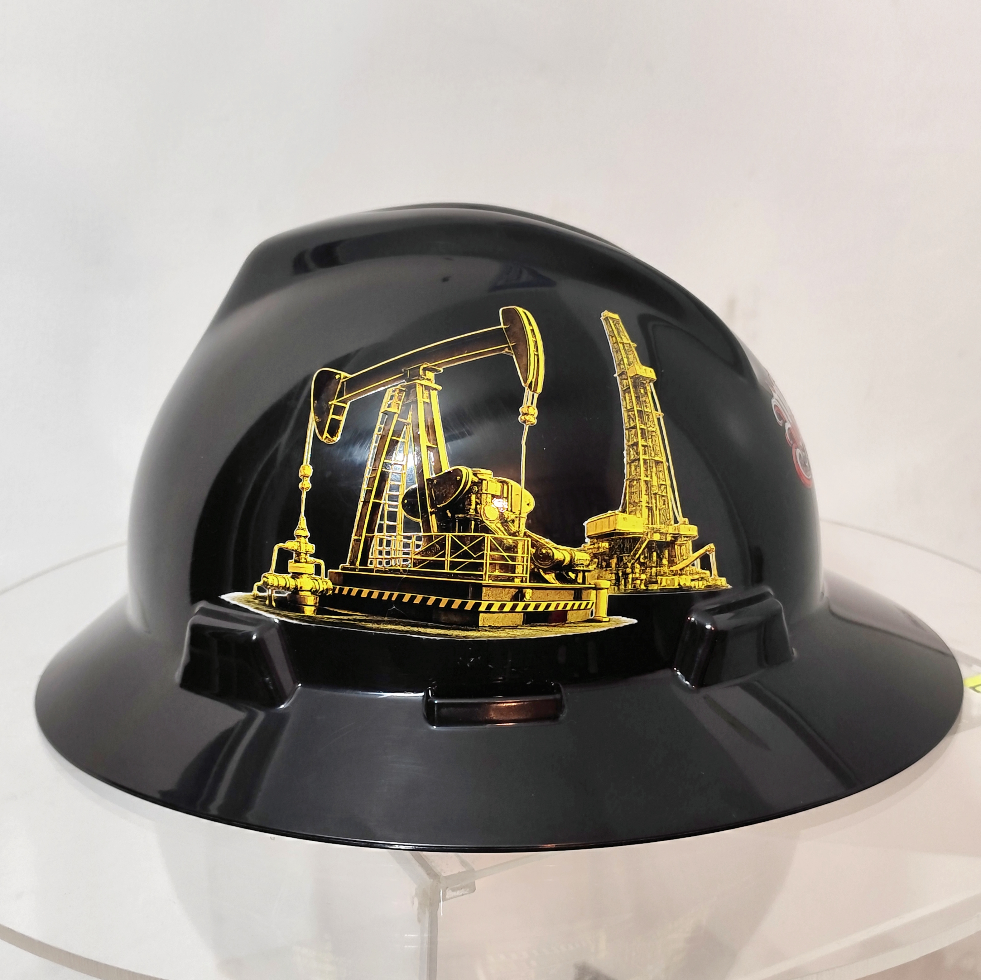 🏗️ Casco MSA Ala Ancha Negro Personalizado Estilo Grúa Petrolera ⚙️🛢️