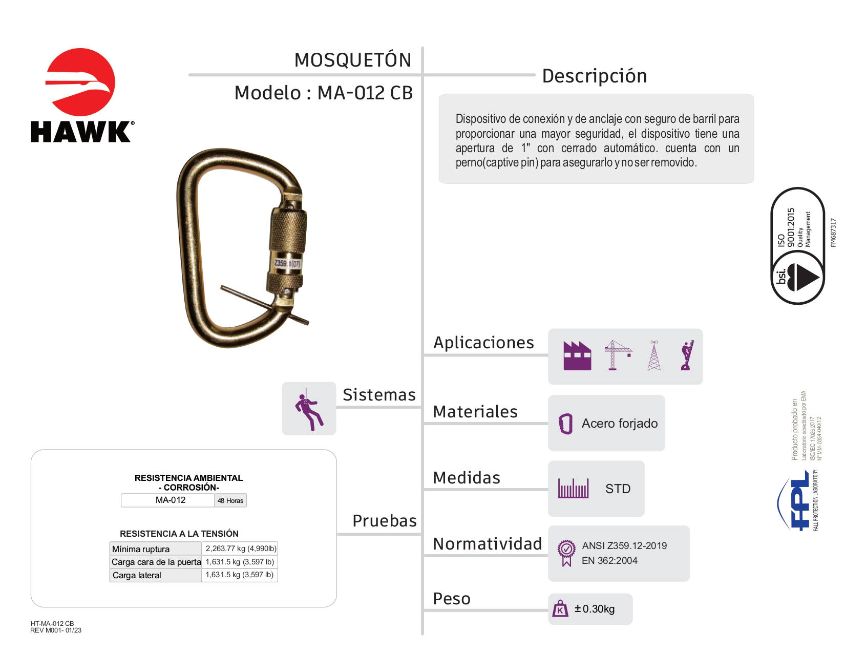 Mosquetón YOKE Asimétrico (D) 50 kN / 22 kN – Twist Lock