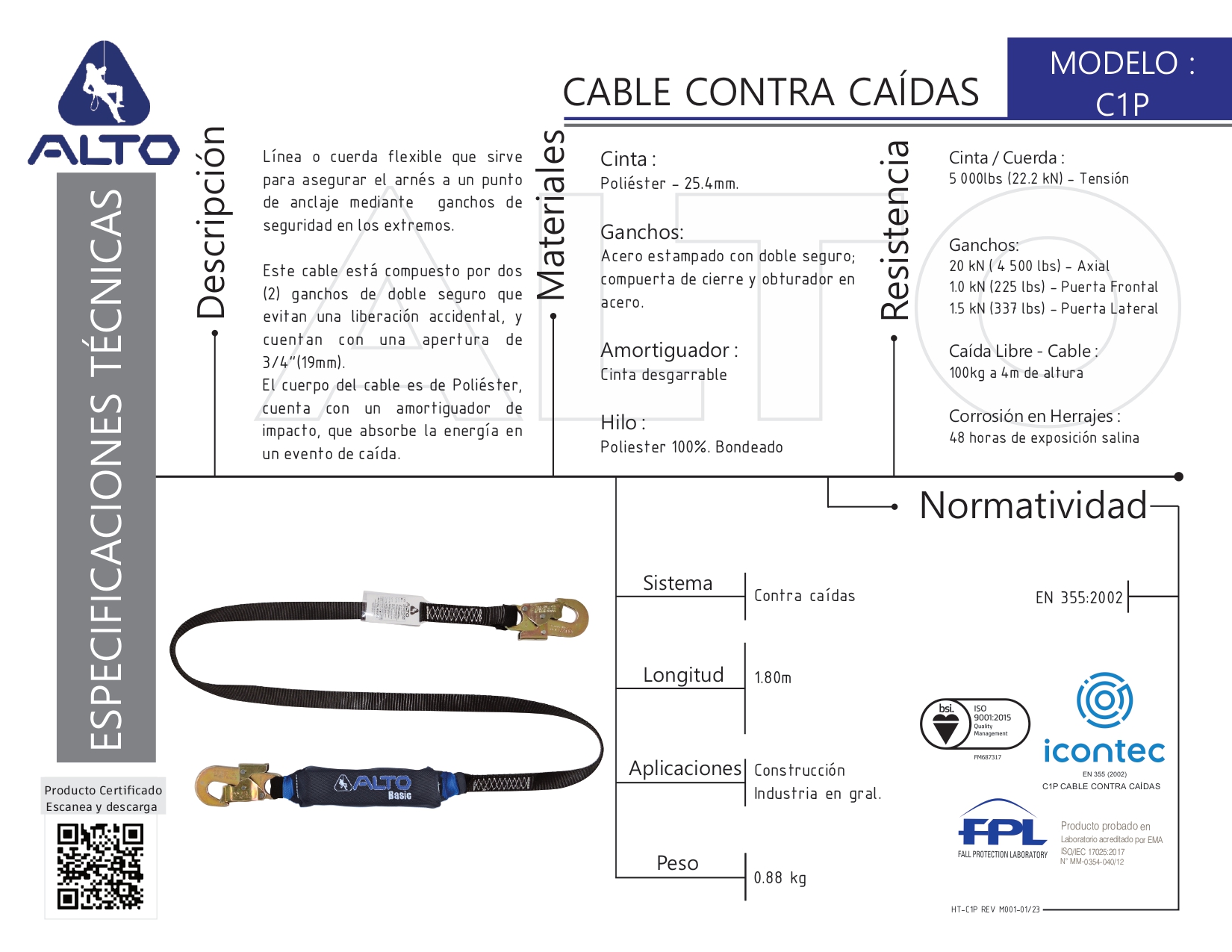 C1P-1.80 LINEA DE VIDA SENCILLA