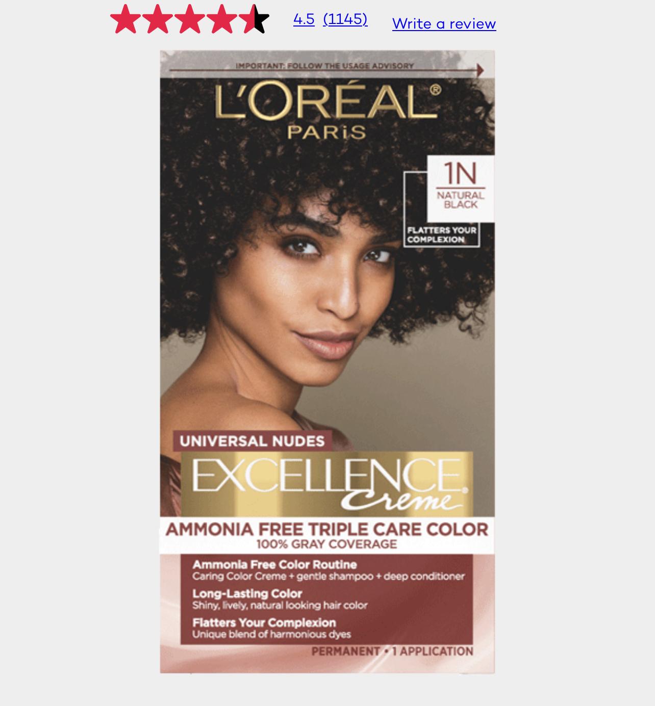 L'Oreal Paris Excellence Creme Hair Color 1N Natural Black