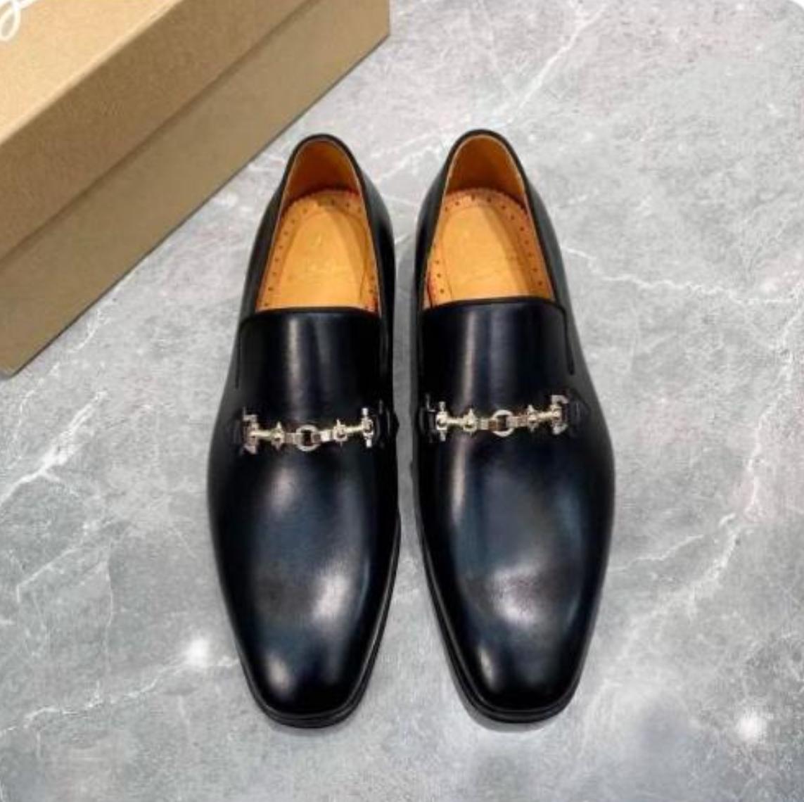 Men's black leather loafers