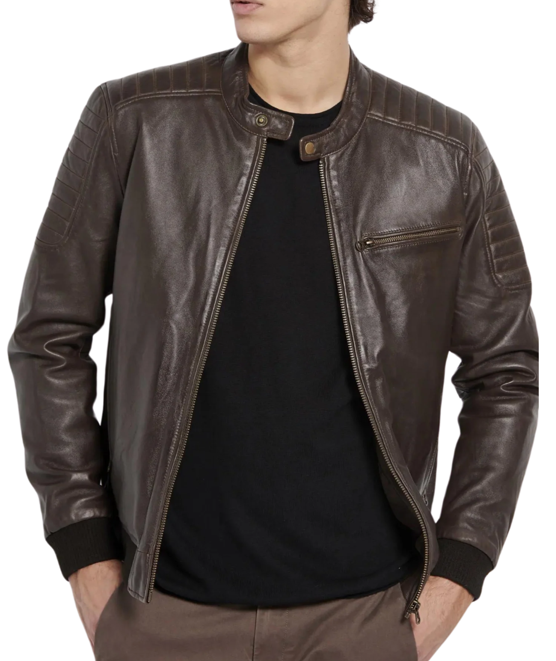Men’s Brown Leather Café Racer Jacket