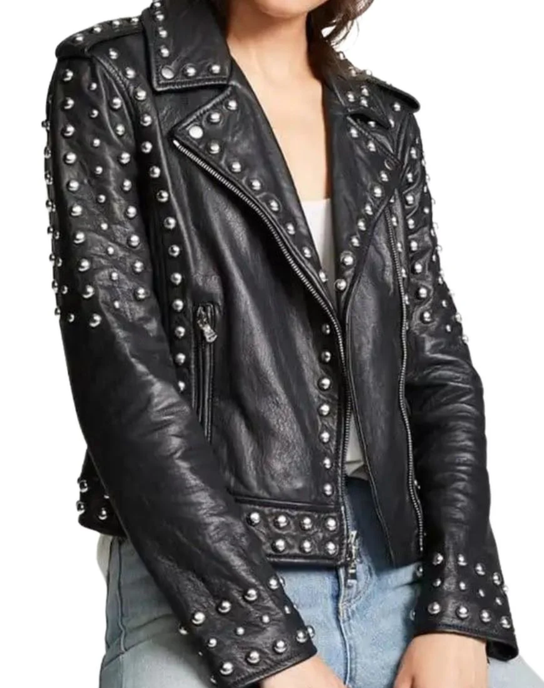 Women’s Studded Black Leather Biker Jacket