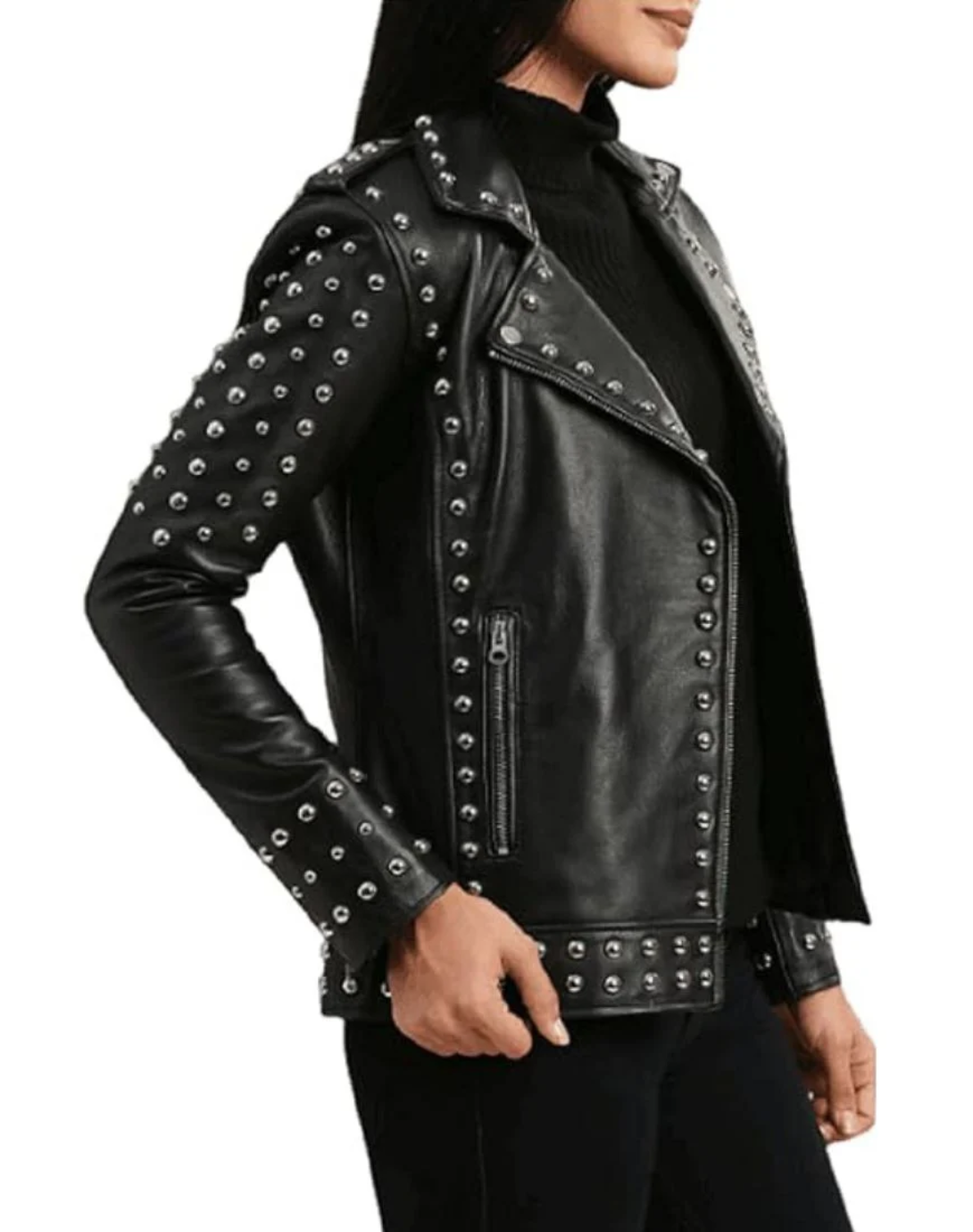 Women’s Heavy Studded Black Leather Biker Jacket