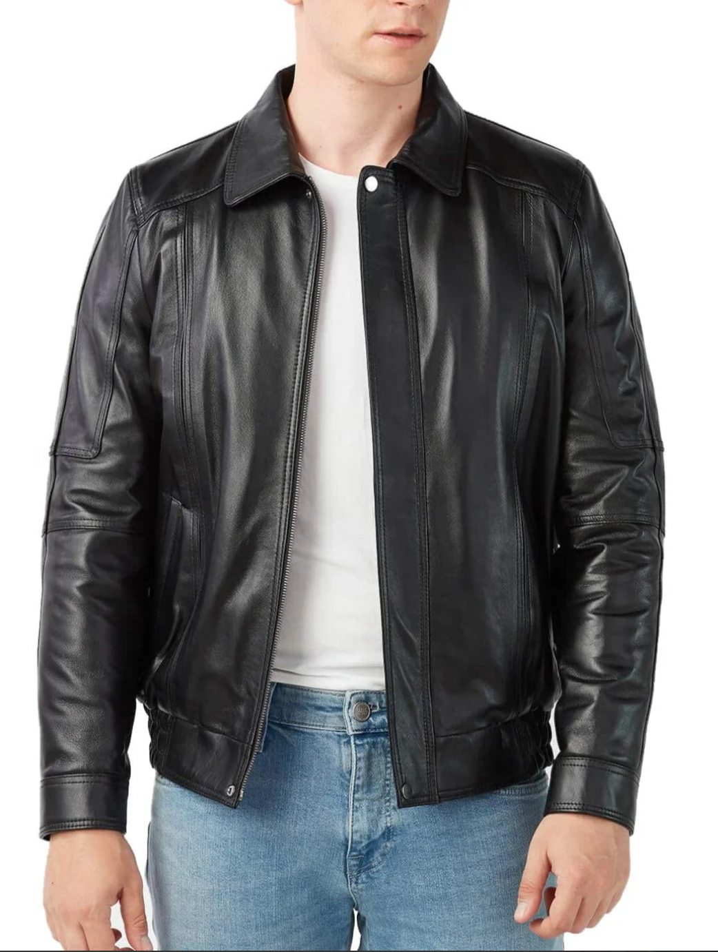 Men's Classic Black Lambskin Leather Bomber Jacket