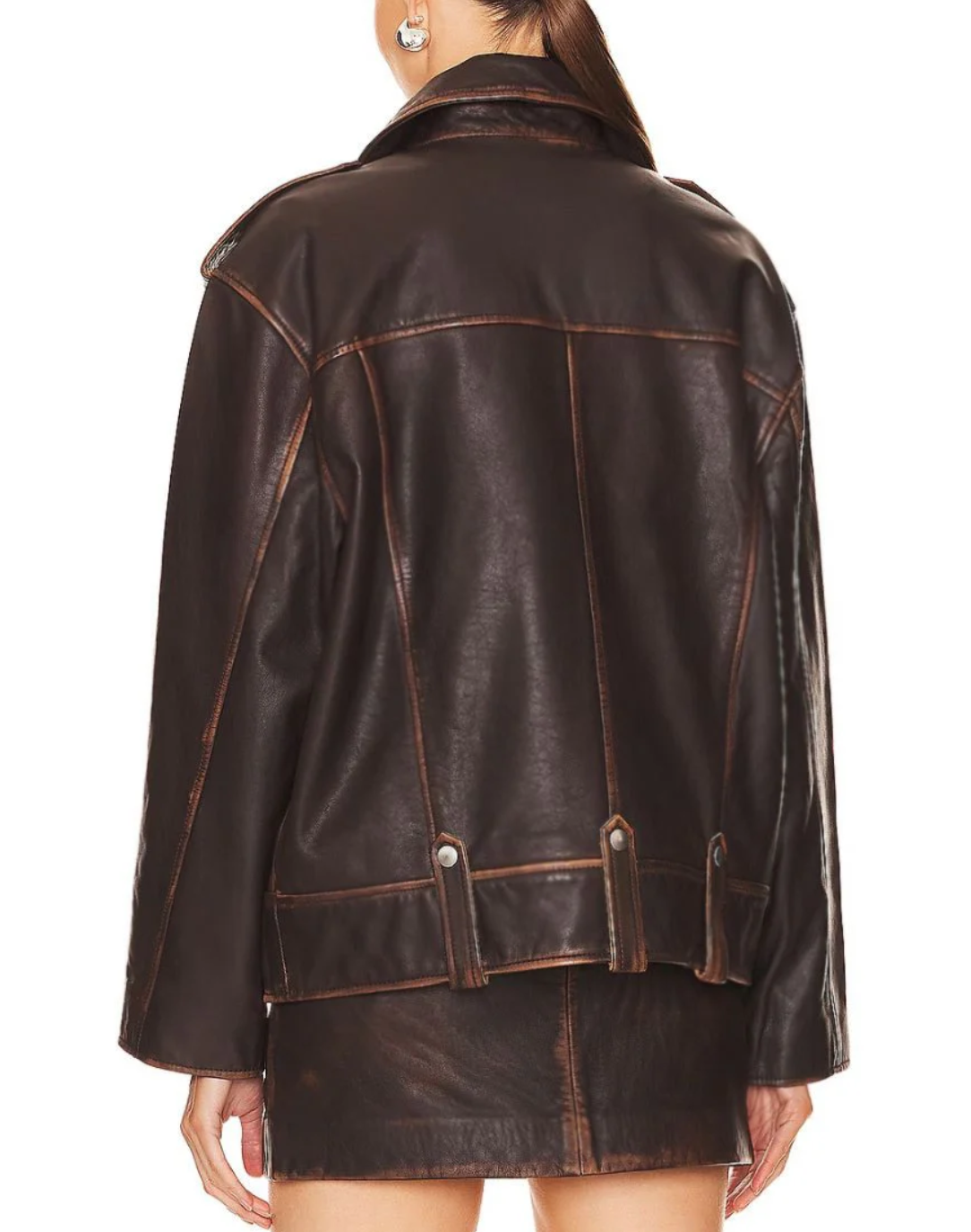 Women’s Oversized Brown Distressed Leather Biker Jacket