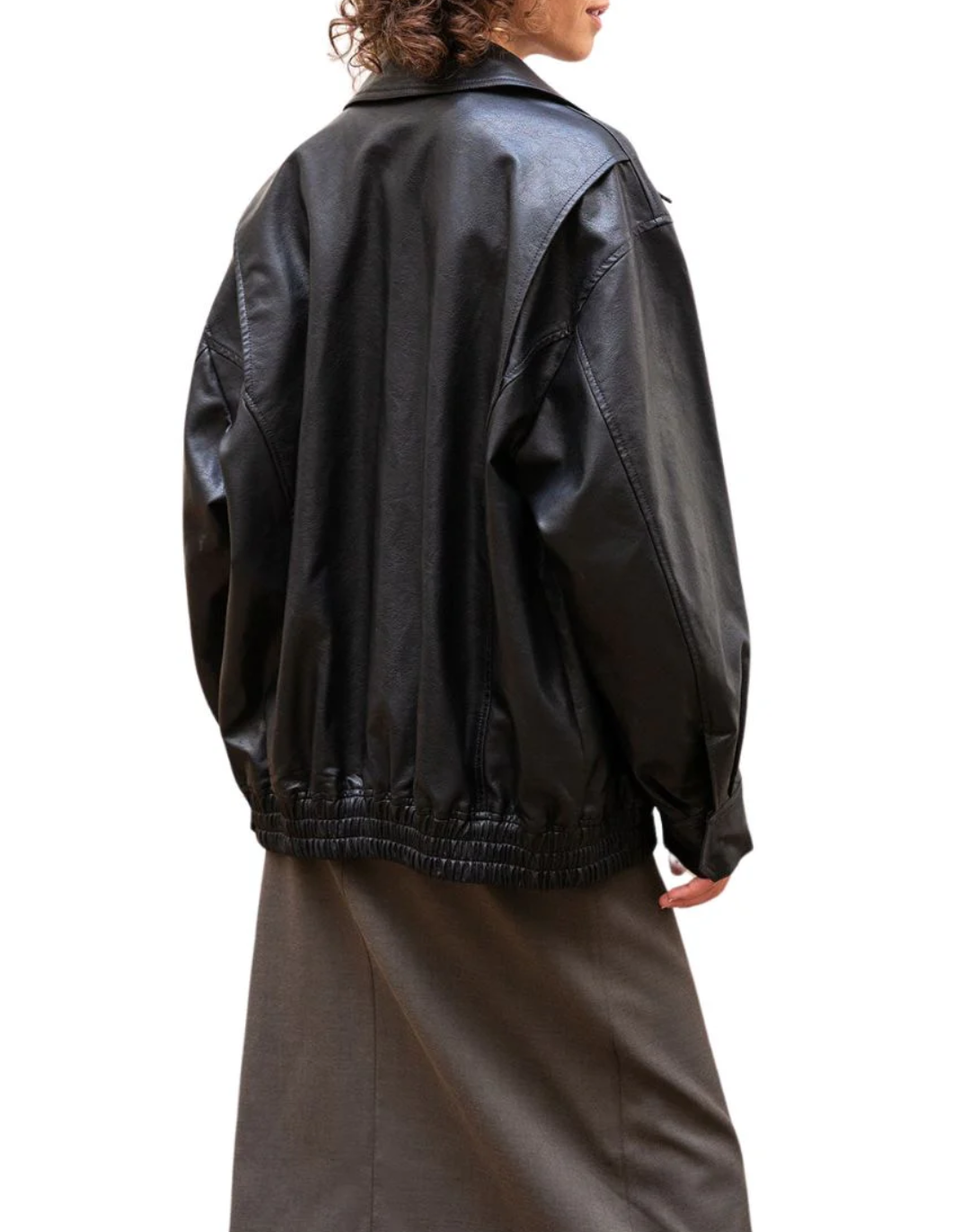 Women’s Oversized Black Leather Bomber Jacket