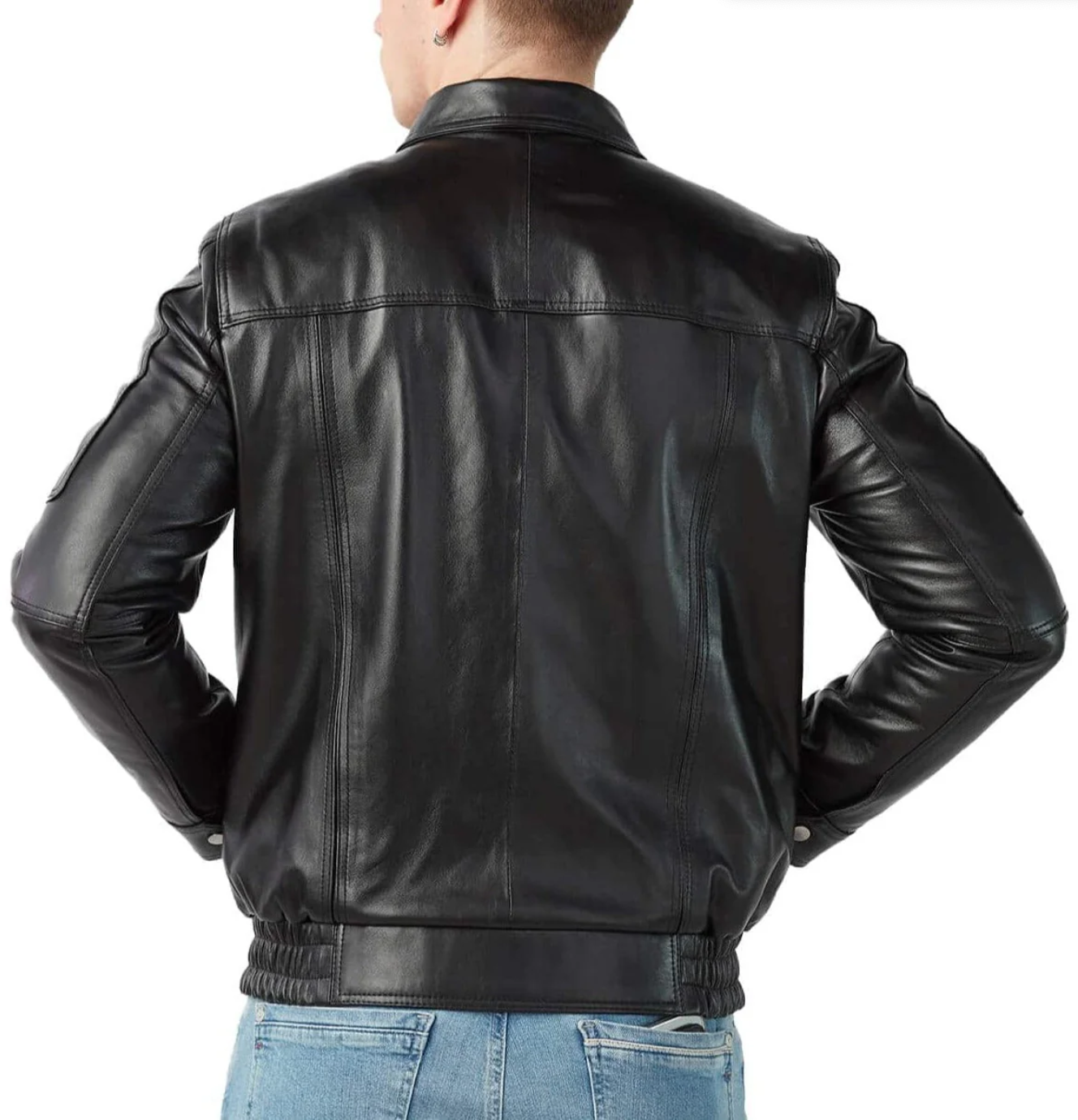 Men's Classic Black Lambskin Leather Bomber Jacket