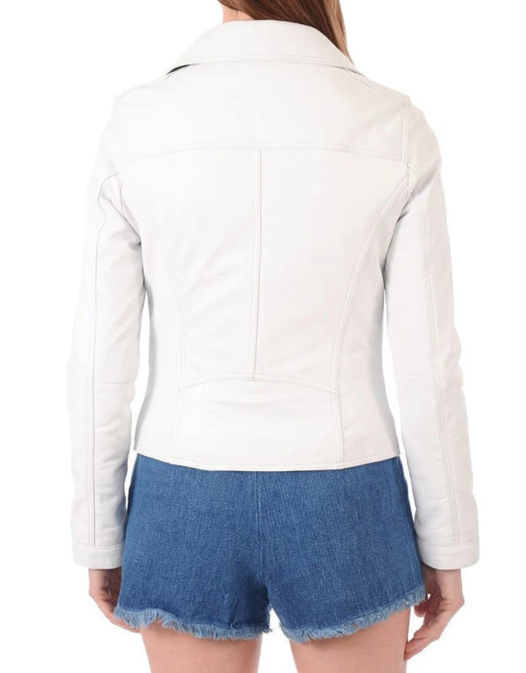 Women's White Leather Biker Jacket – Slim Fit Moto Style