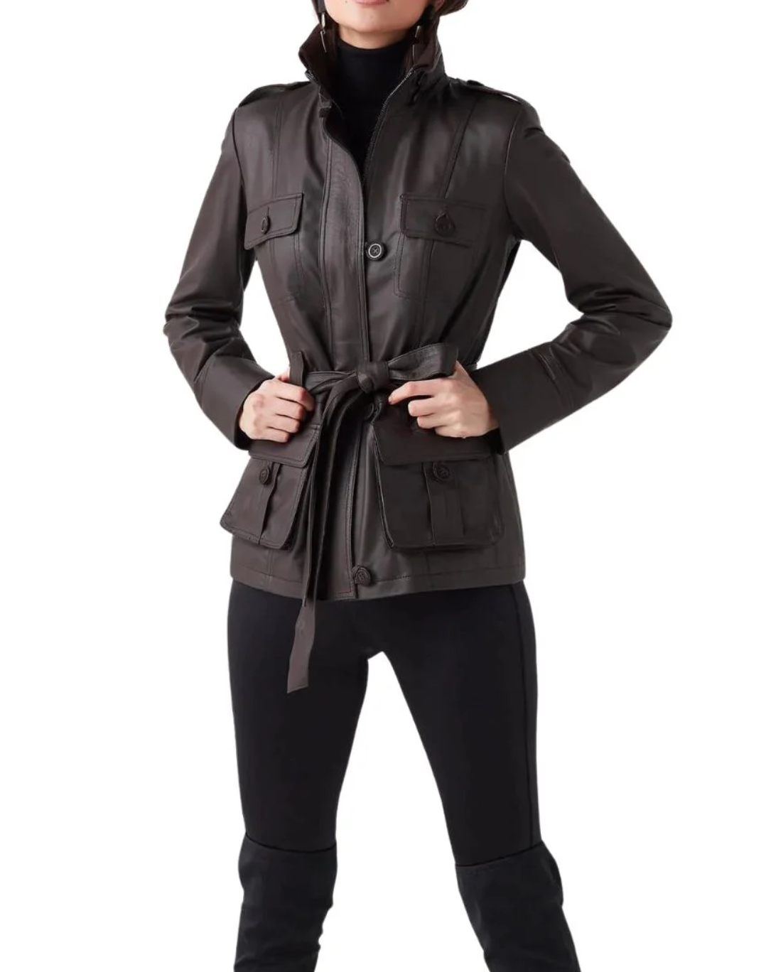 Women’s Brown Leather Safari Jacket with Belt
