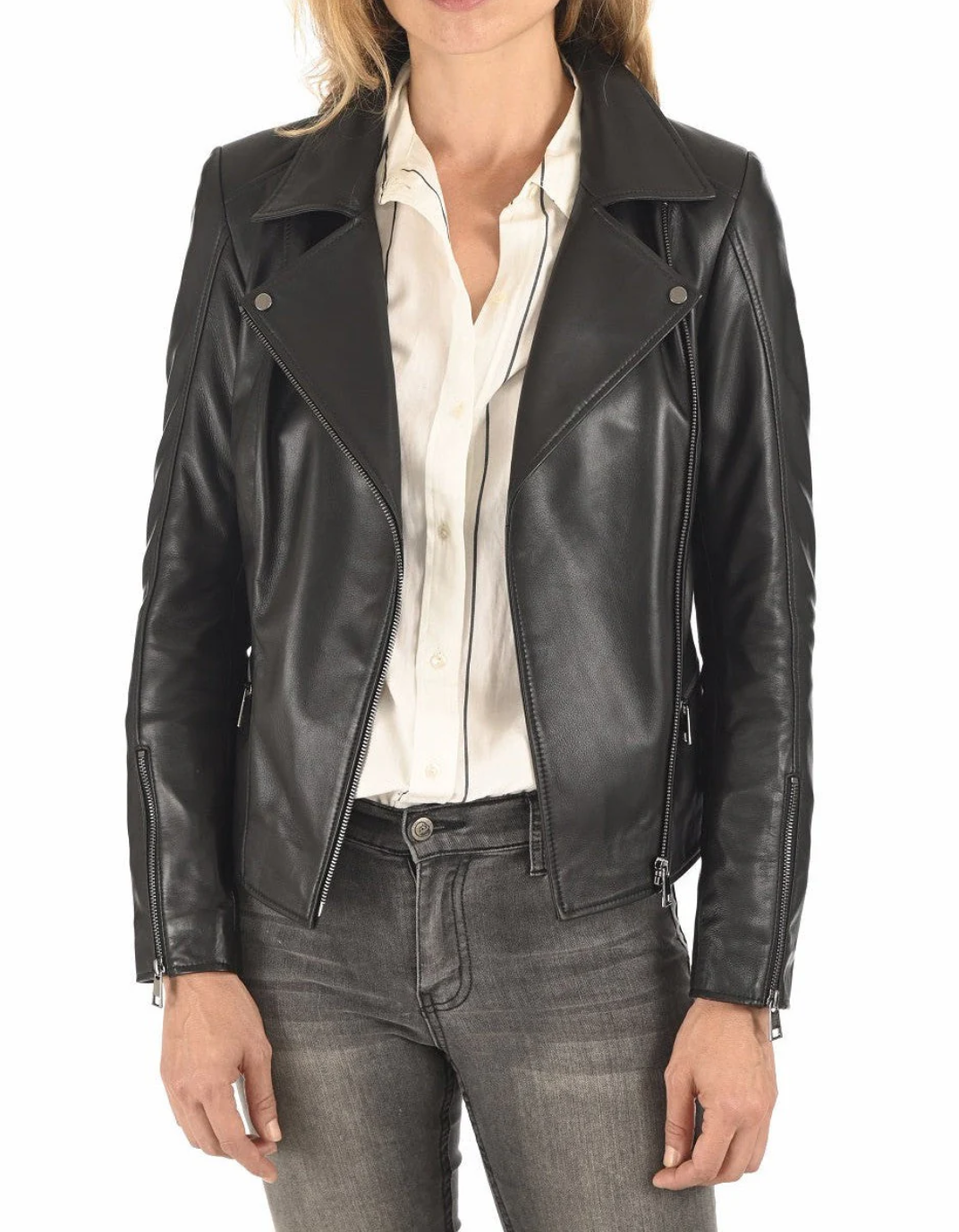 Women’s Fitted Black Lambskin Leather Biker Jacket