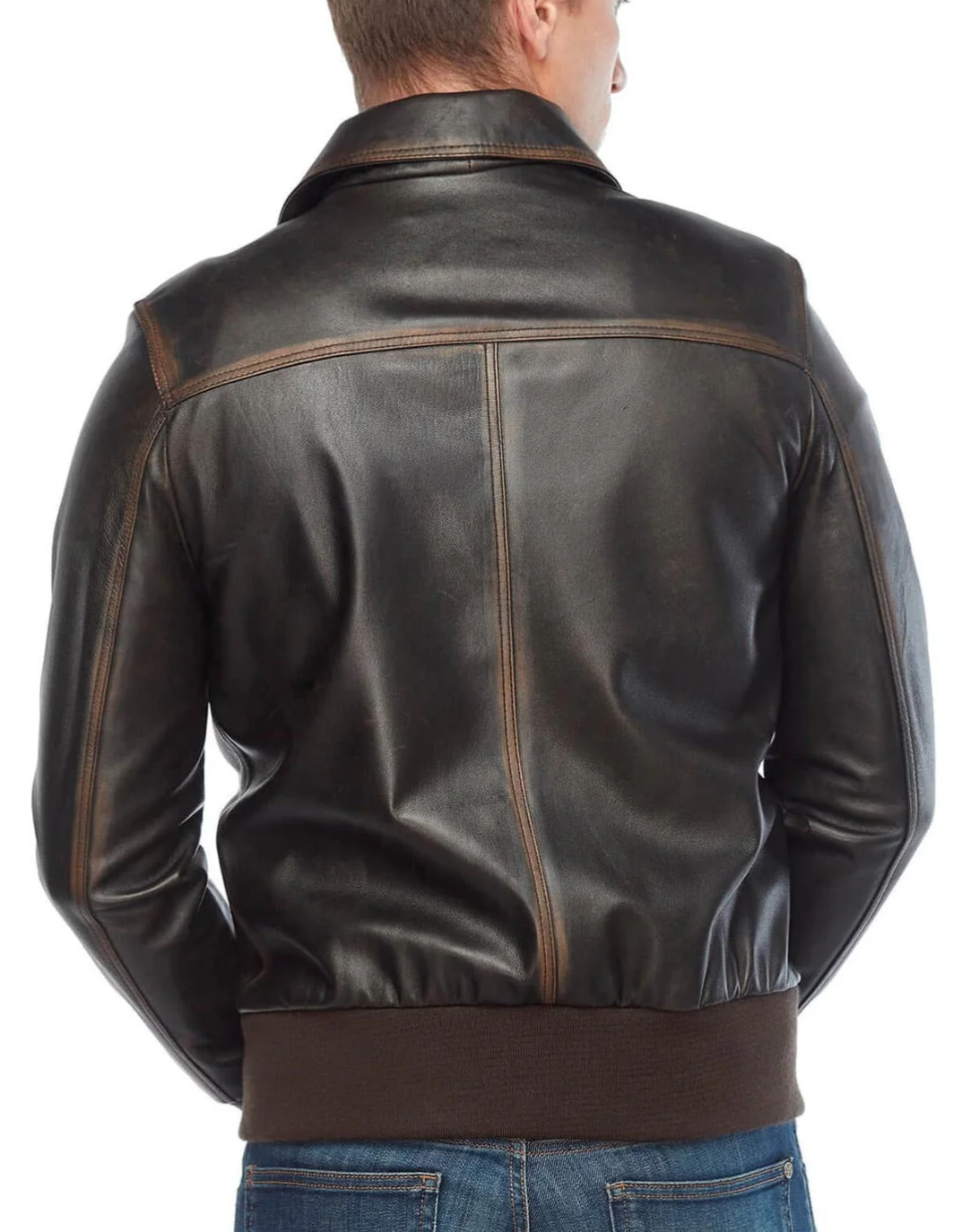 Men’s Distressed Brown Leather Trucker Jacket