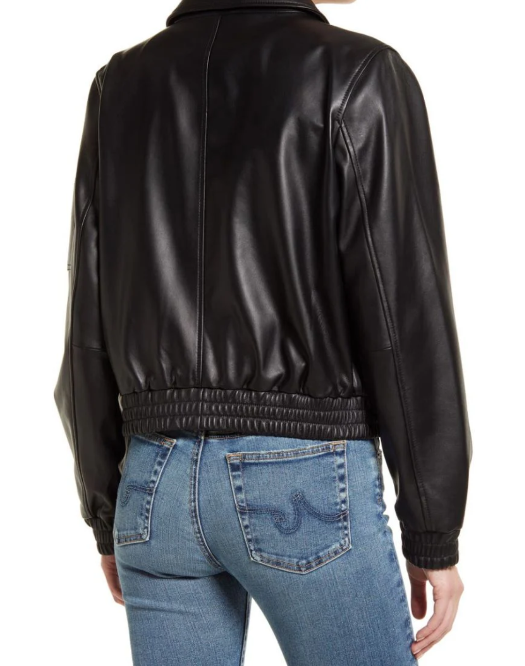 Women’s Cropped Black Utility Leather Bomber Jacket
