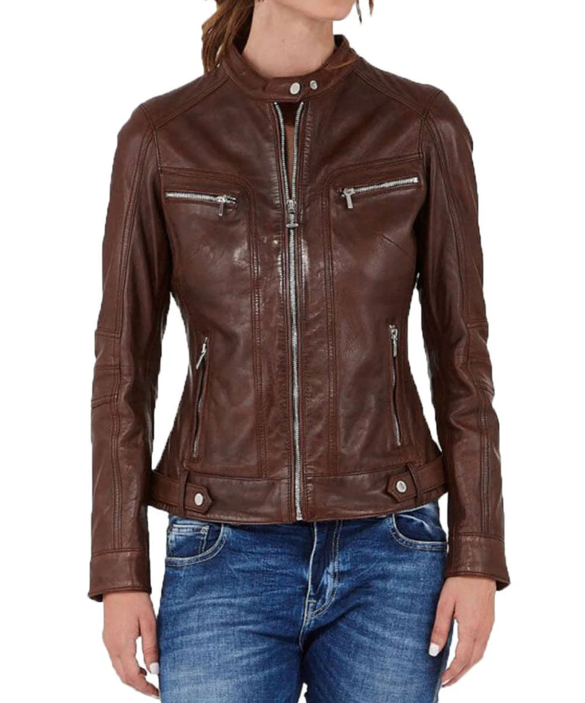 Women’s Brown Leather Café Racer Jacket