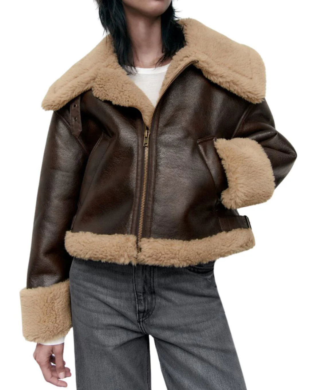 Women’s Brown Shearling Aviator Leather Jacket