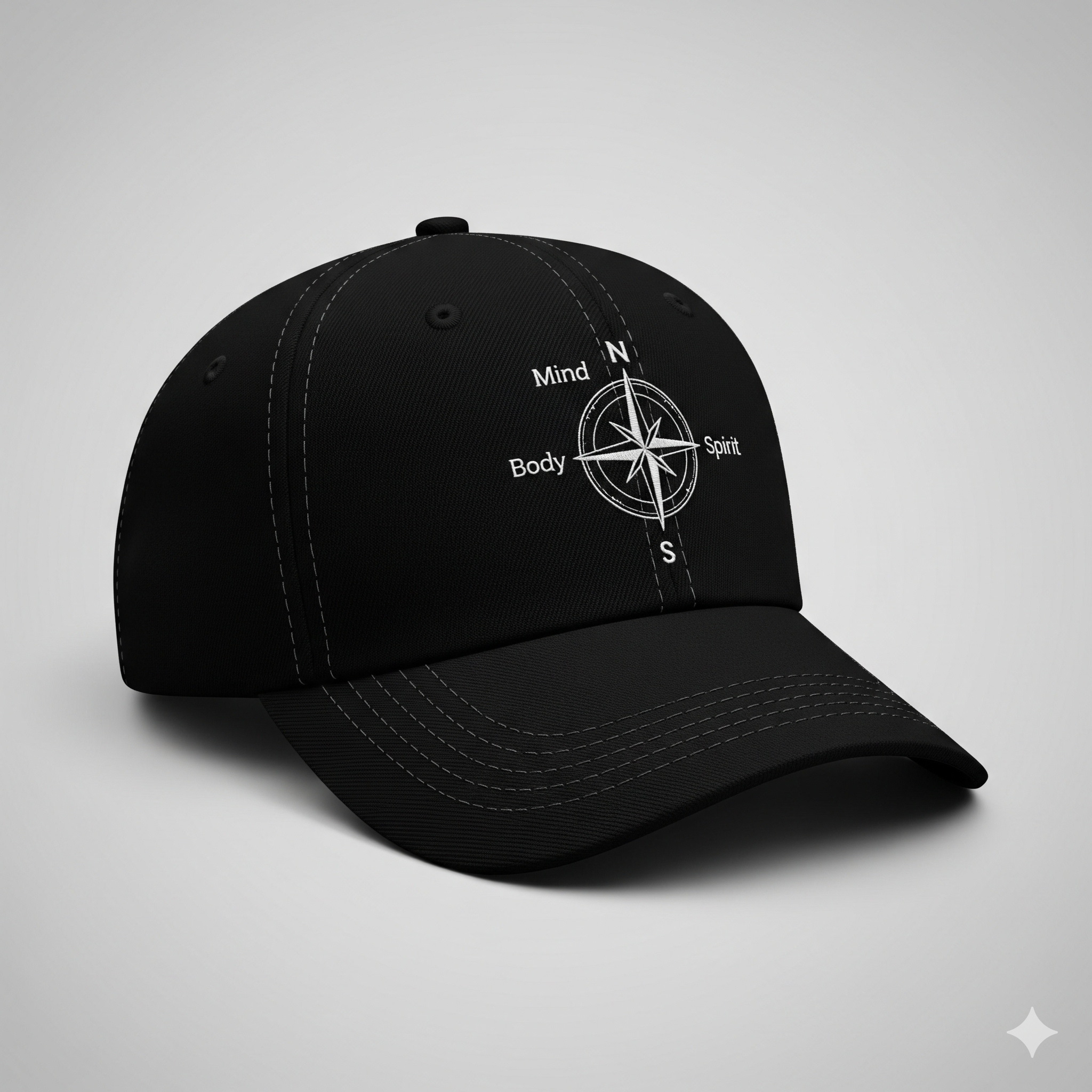 Compass Embroidery Black Cap