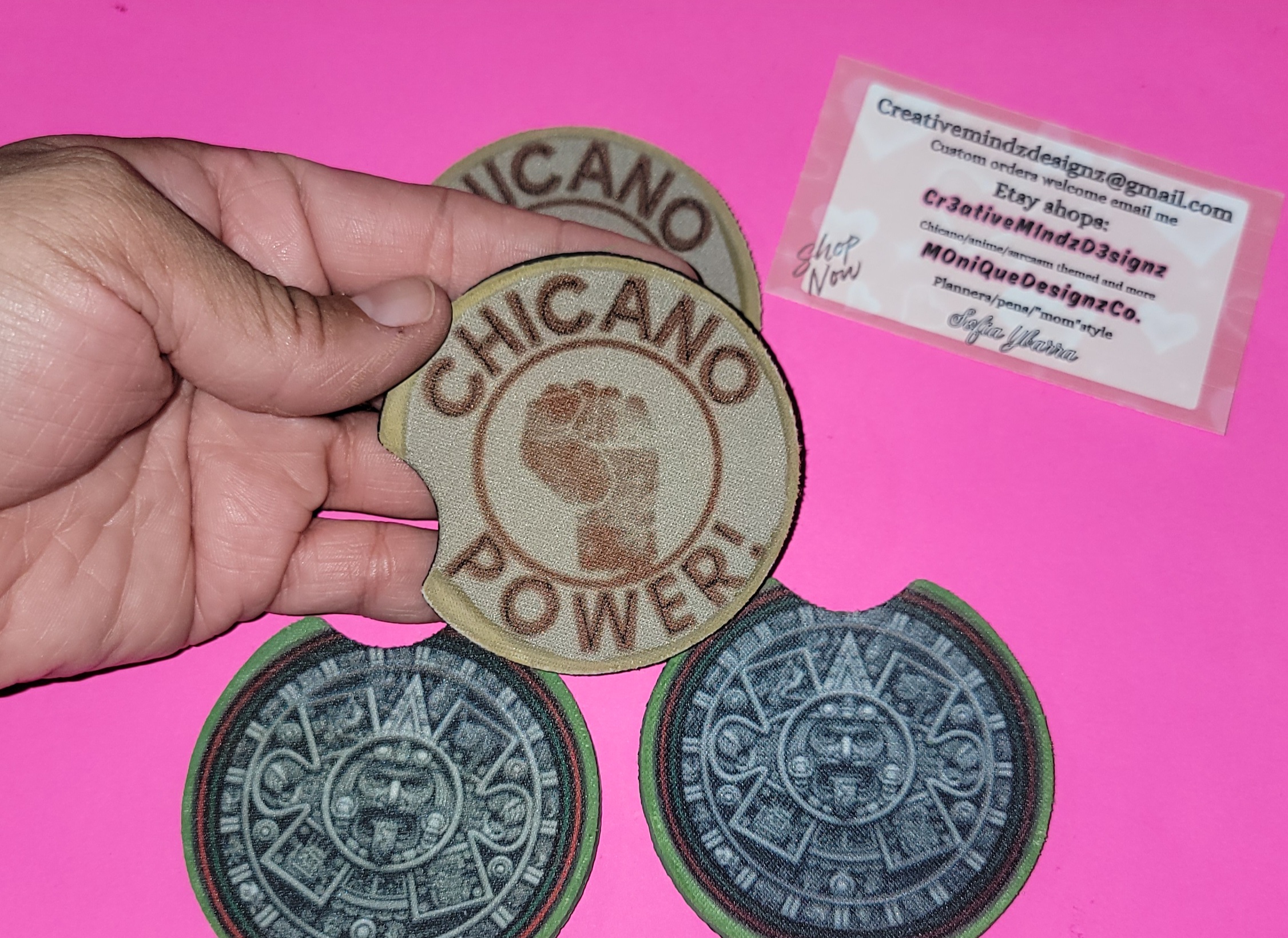 Chicano Power /aztec calendar Coaster Set