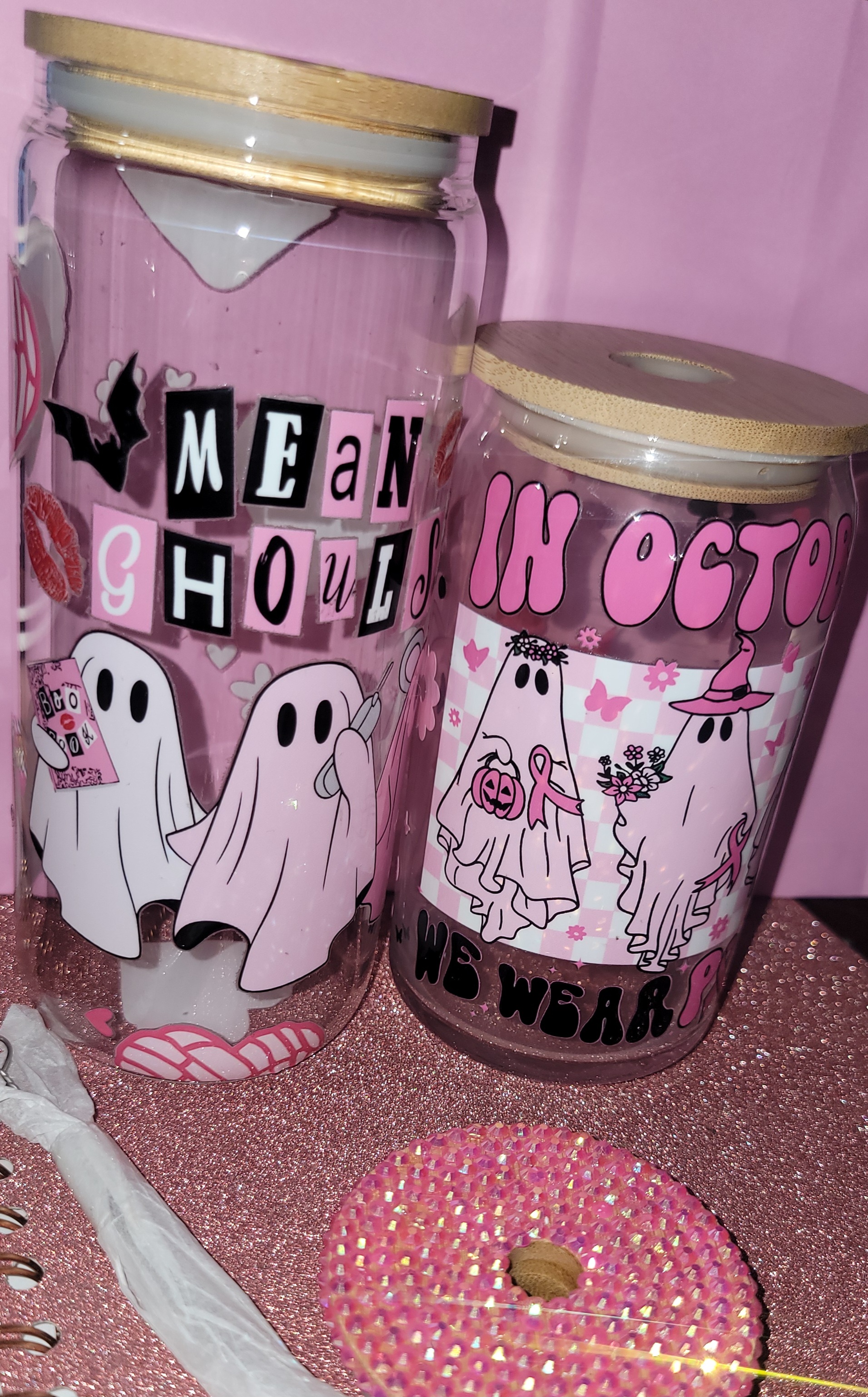 Pink Halloween Glass Jars
