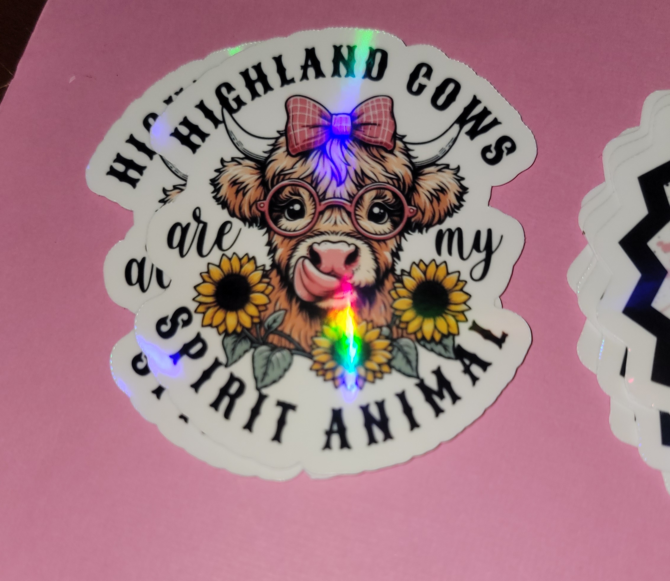 Holographic Highland Cow Vinyl Stickers