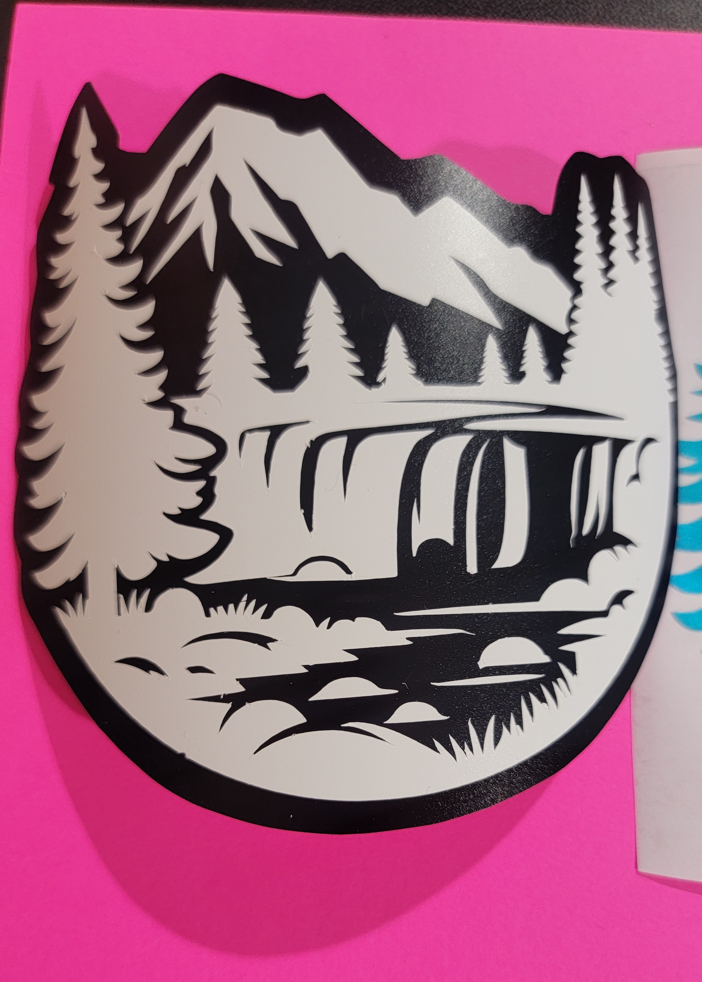 Mountain Waterfall Landscape vinyl window decal/Stickers