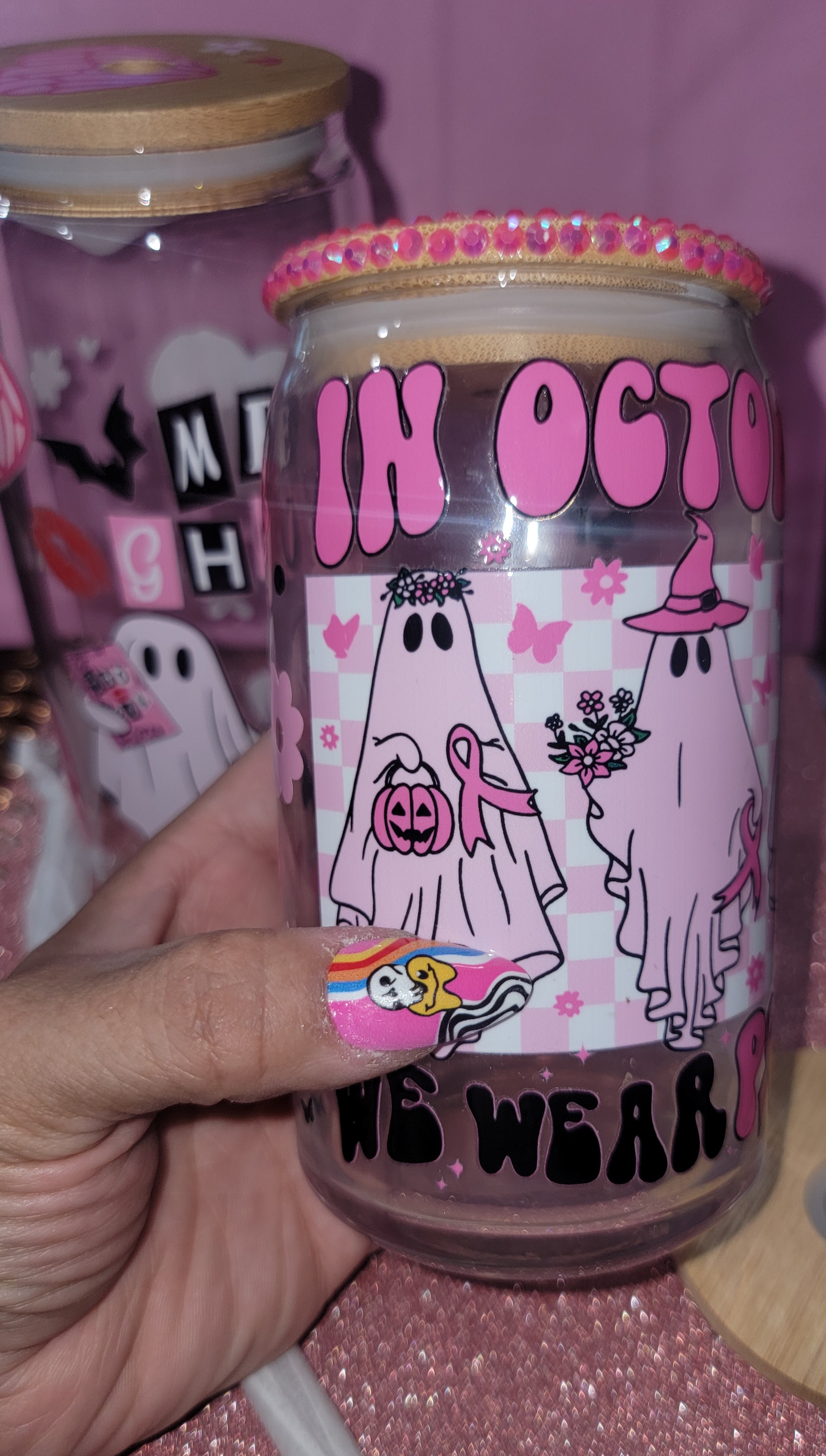 Pink Halloween Glass Jars