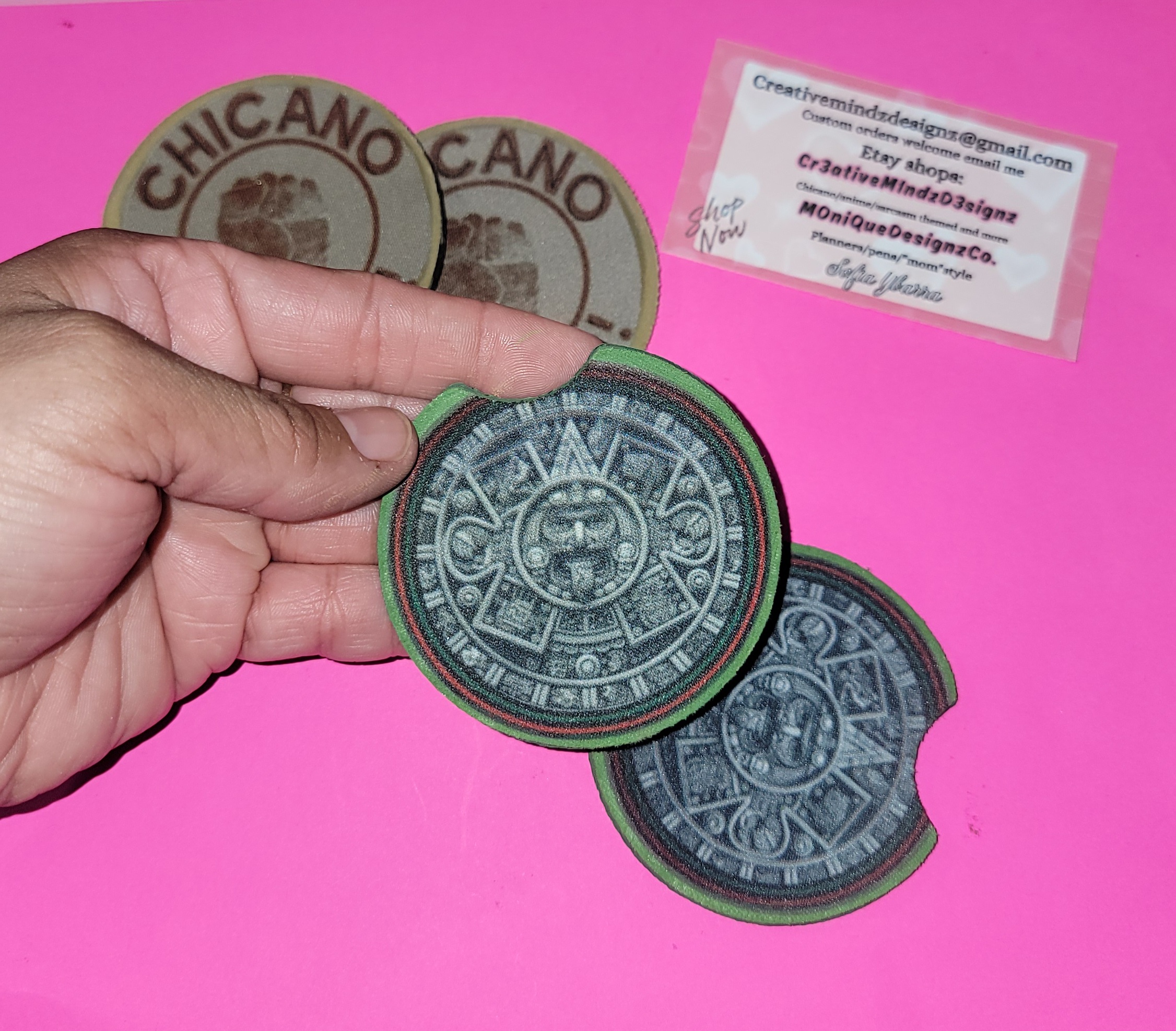 Chicano Power /aztec calendar Coaster Set