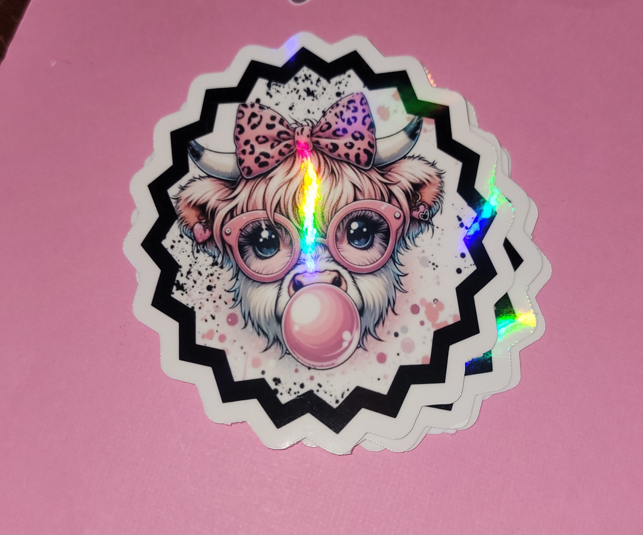 Holographic Highland Cow Vinyl Stickers
