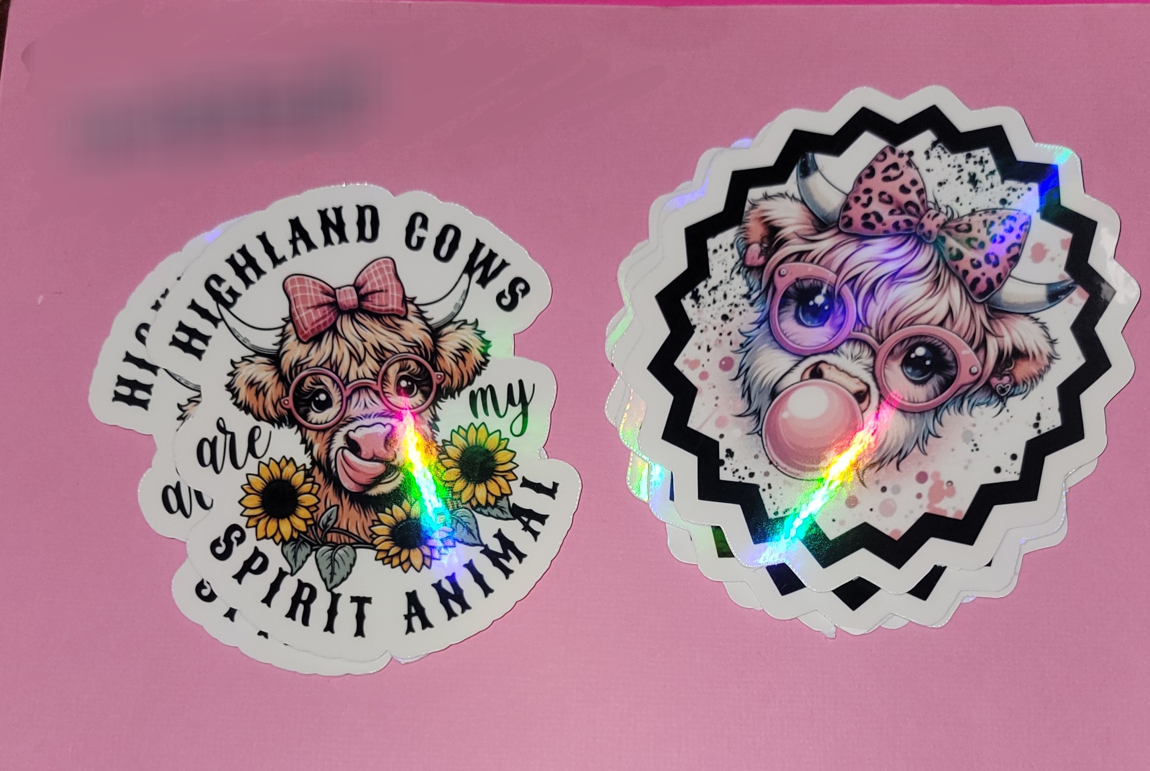 Holographic Highland Cow Vinyl Stickers