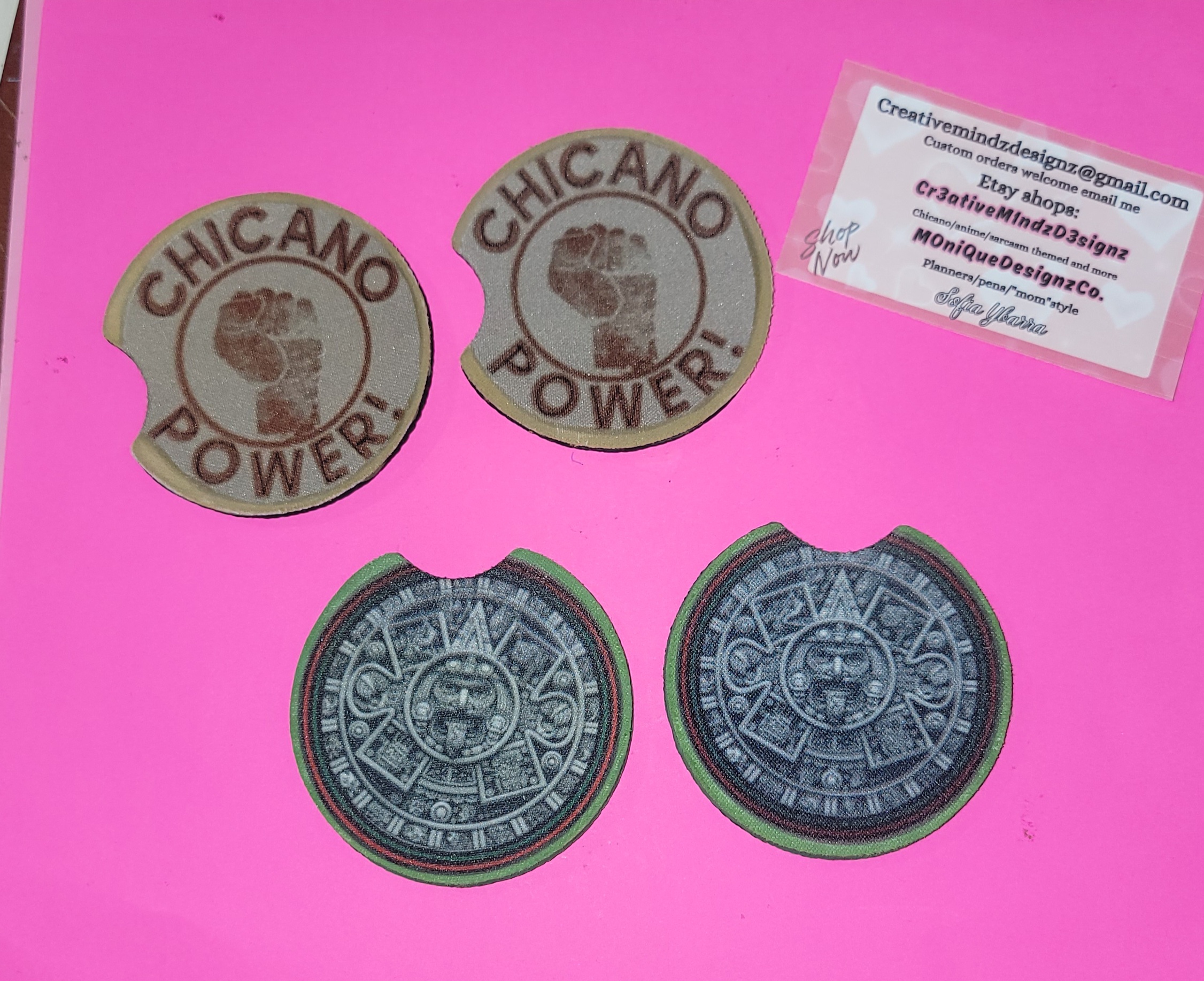 Chicano Power /aztec calendar Coaster Set
