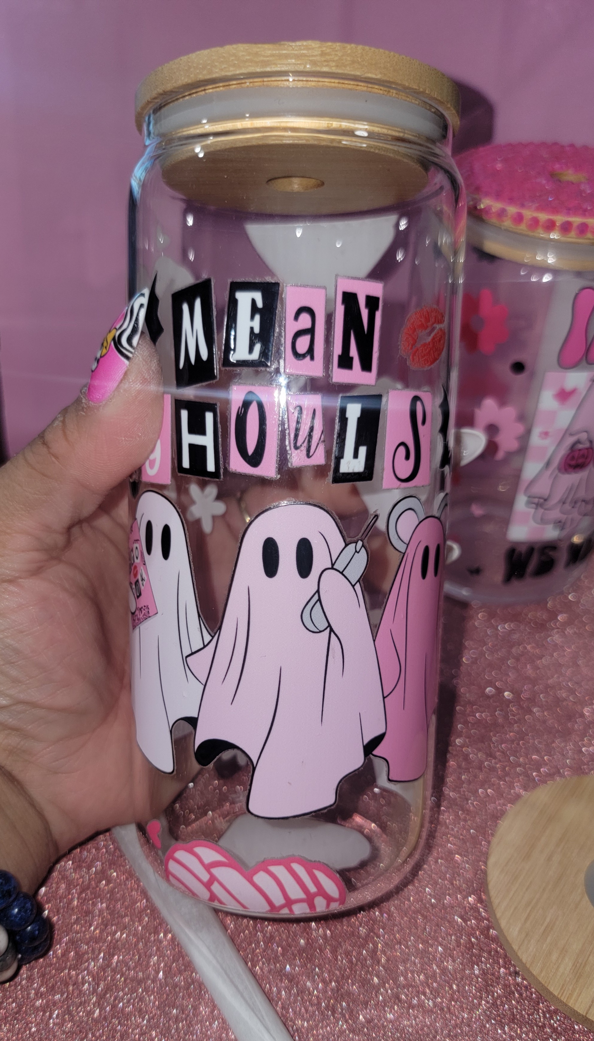 Pink Halloween Glass Jars