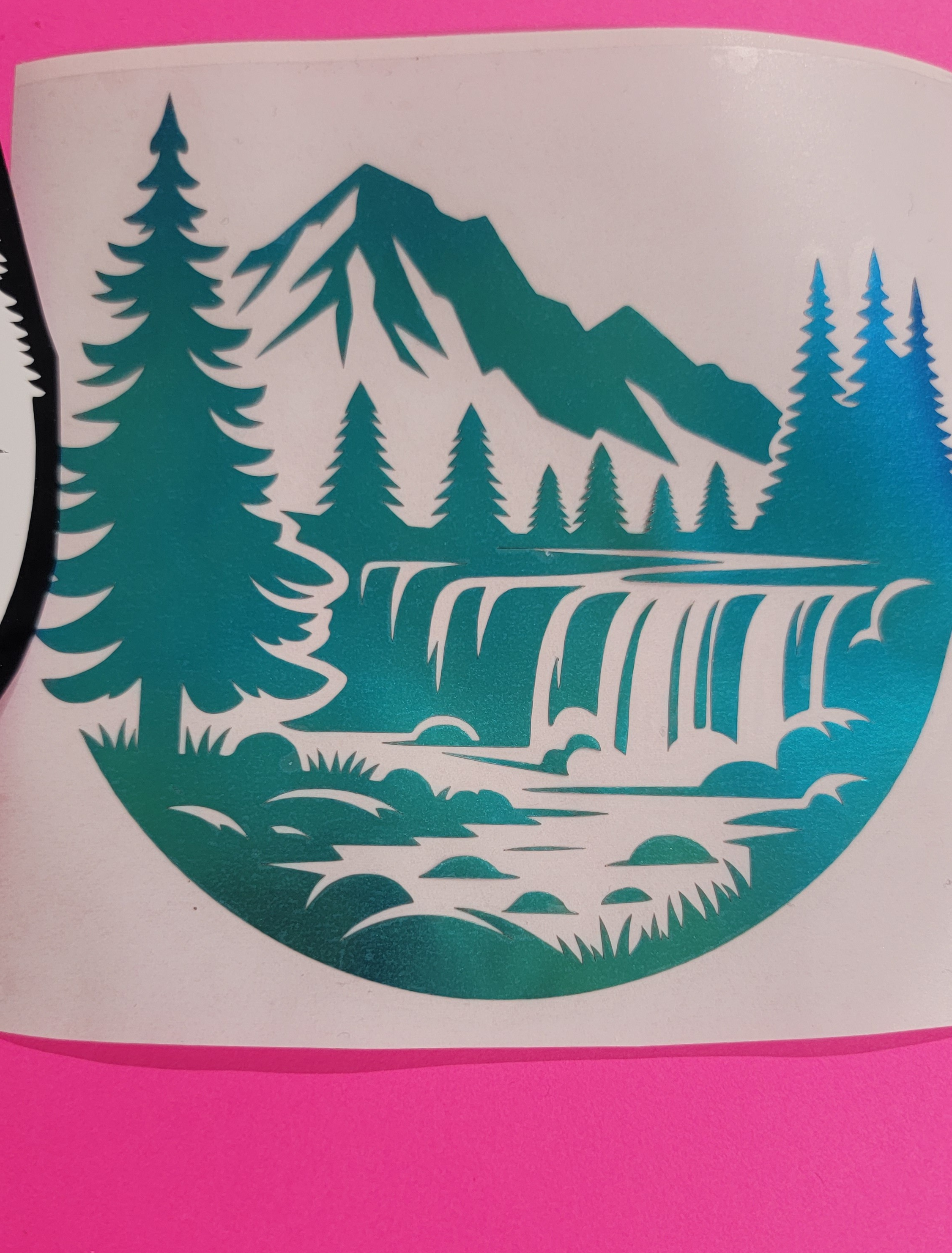 Mountain Waterfall Landscape vinyl window decal/Stickers
