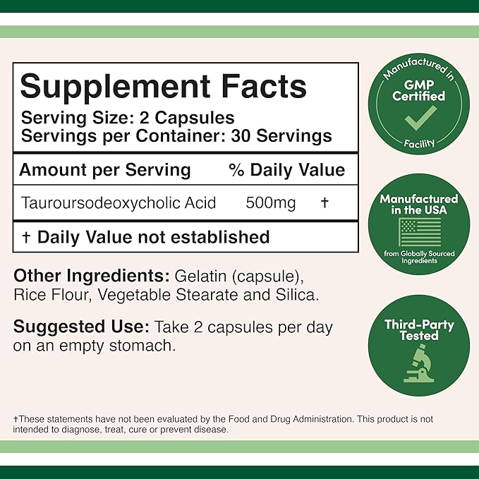 Tudca 500mg per capsule 60 capsules Double Wood Supplements