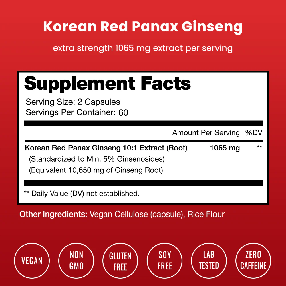 Korean Red Panax Ginseng 532mg per capsule 120 capsules NutraChamps