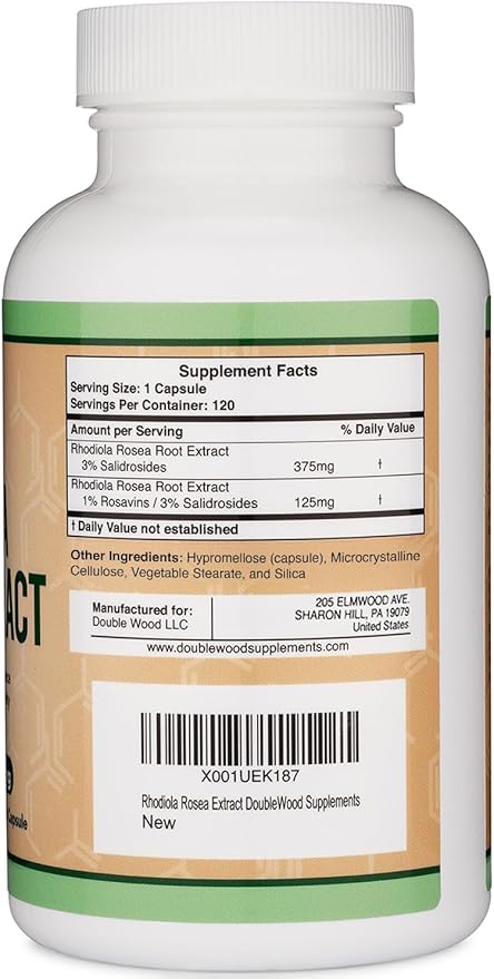 Rhodiola Rosea Extract 500mg per capsule Double Wood Supplements