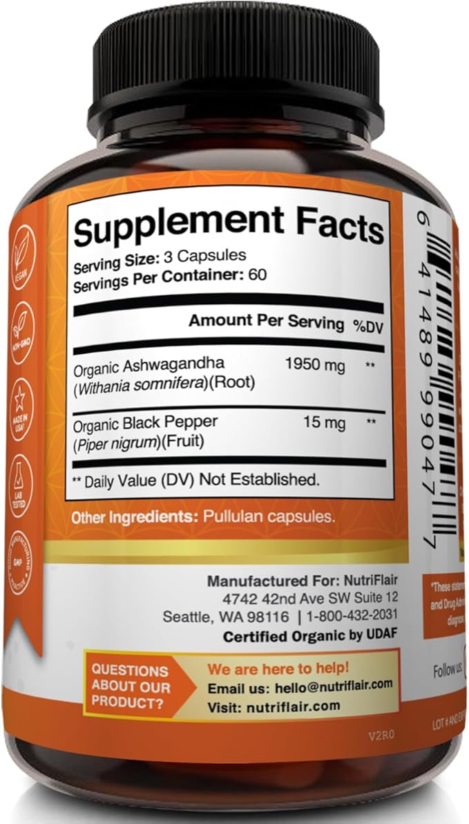Ashwagandha 180 x 650mg Capsules Nutriflair 