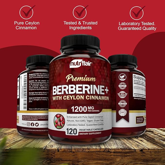 Berberine + with Ceylon Cinnamon 120 x 650mg Capsules Nutriflair 