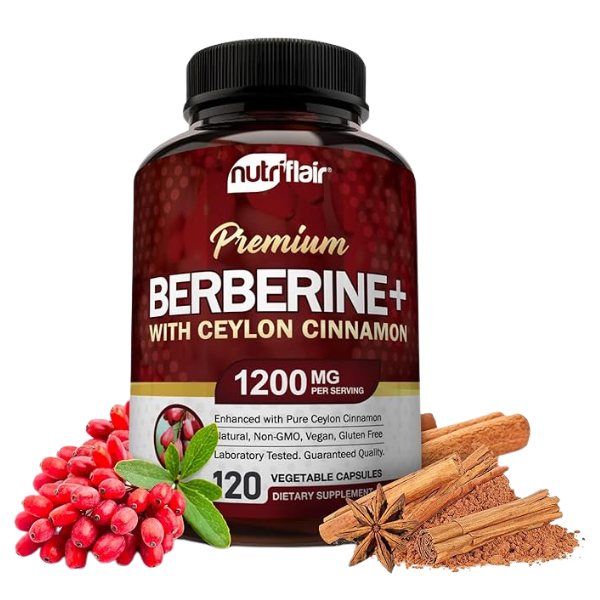 Berberine + with Ceylon Cinnamon 120 x 650mg Capsules Nutriflair 