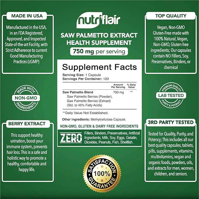 Saw palmetto 750mg per capsule 120 capsules Nutriflair