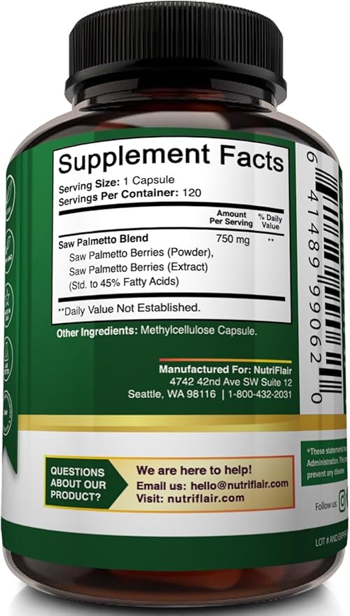 Saw palmetto 750mg per capsule 120 capsules Nutriflair