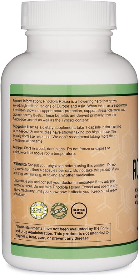 Rhodiola Rosea Extract 500mg per capsule Double Wood Supplements
