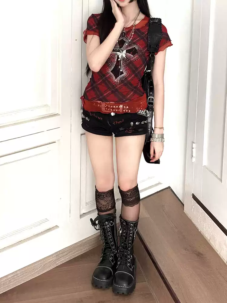 LACE CROSS MESH T-SHIRT