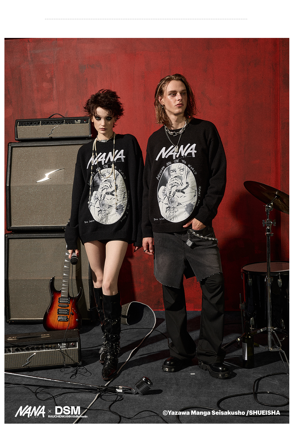 DSM x NANA genuine collaboration appliqué embroidered crewneck loose sweater languid style unisex autumn and winter