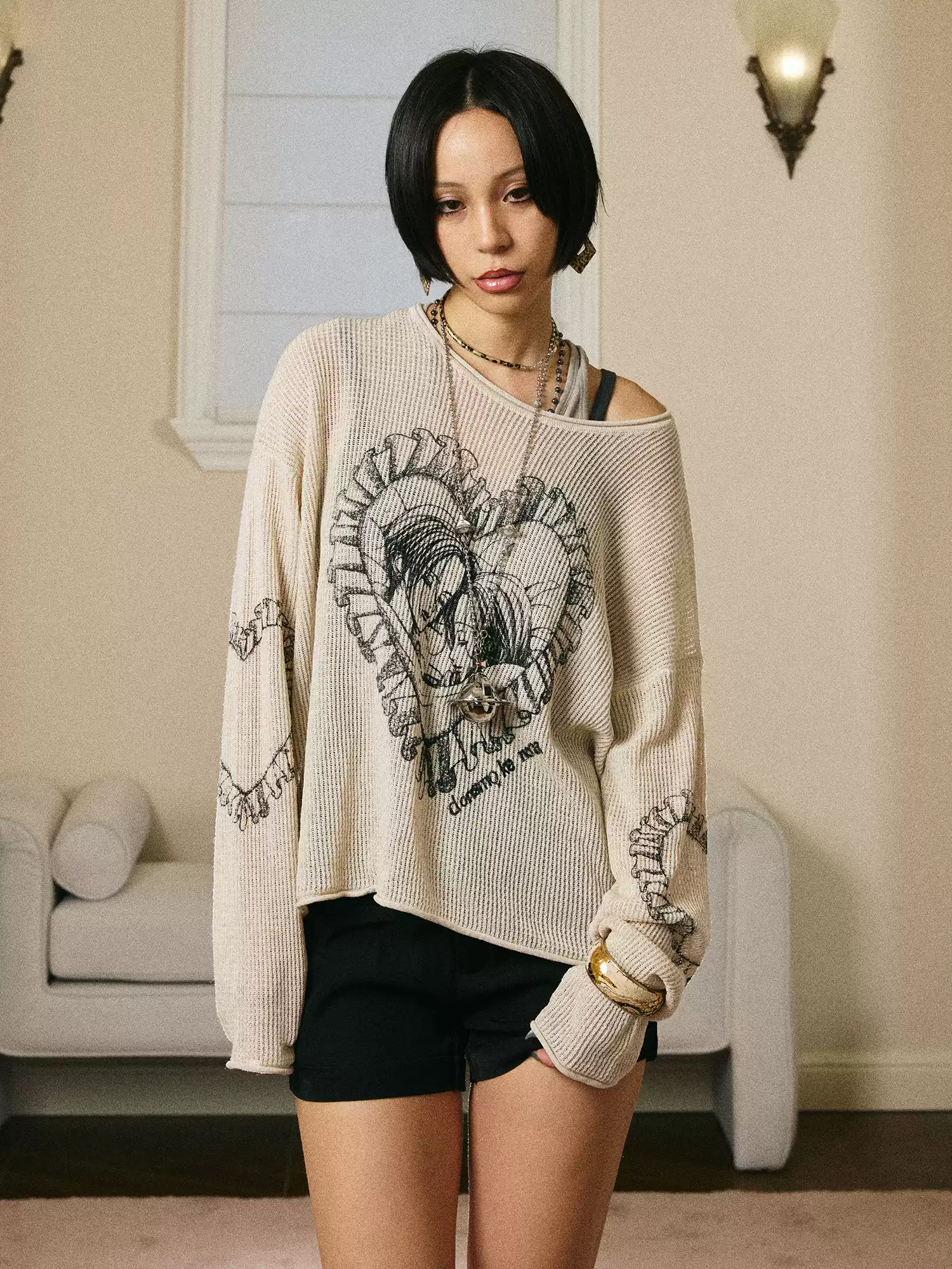 NANA LOVE PRINT SWEATER CARDIGAN