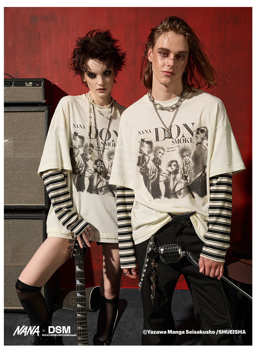 DSM x NANA's official collaboration Black Stones patchwork long-sleeved T-shirt is unisex