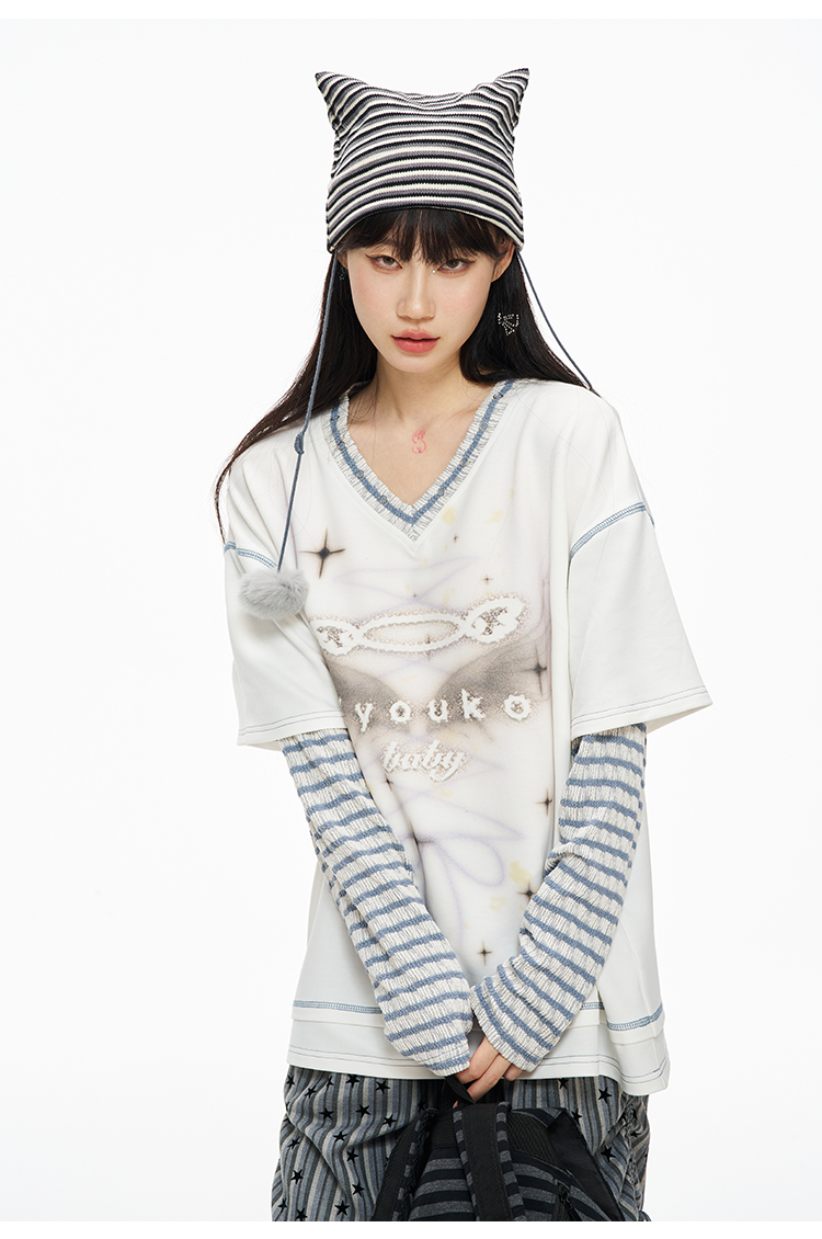 STRIPED LAYERED BAGGY TSHIRT