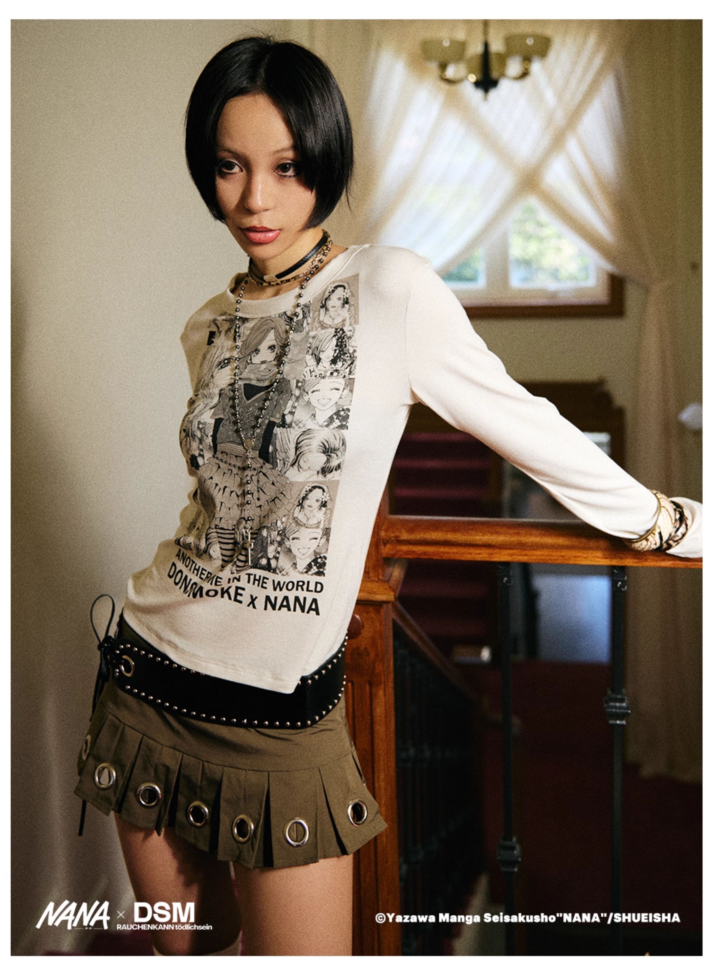 DONSMOKE genuine authorized NANA character puzzle print shoulder T-shirt DSM anime casual long sleeve