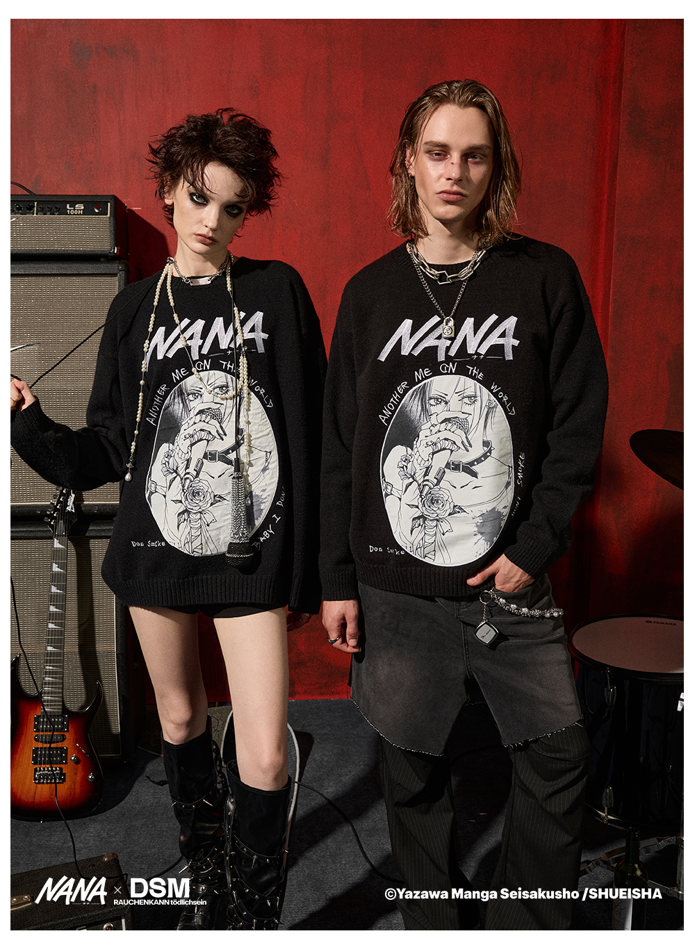 DSM x NANA genuine collaboration appliqué embroidered crewneck loose sweater languid style unisex autumn and winter