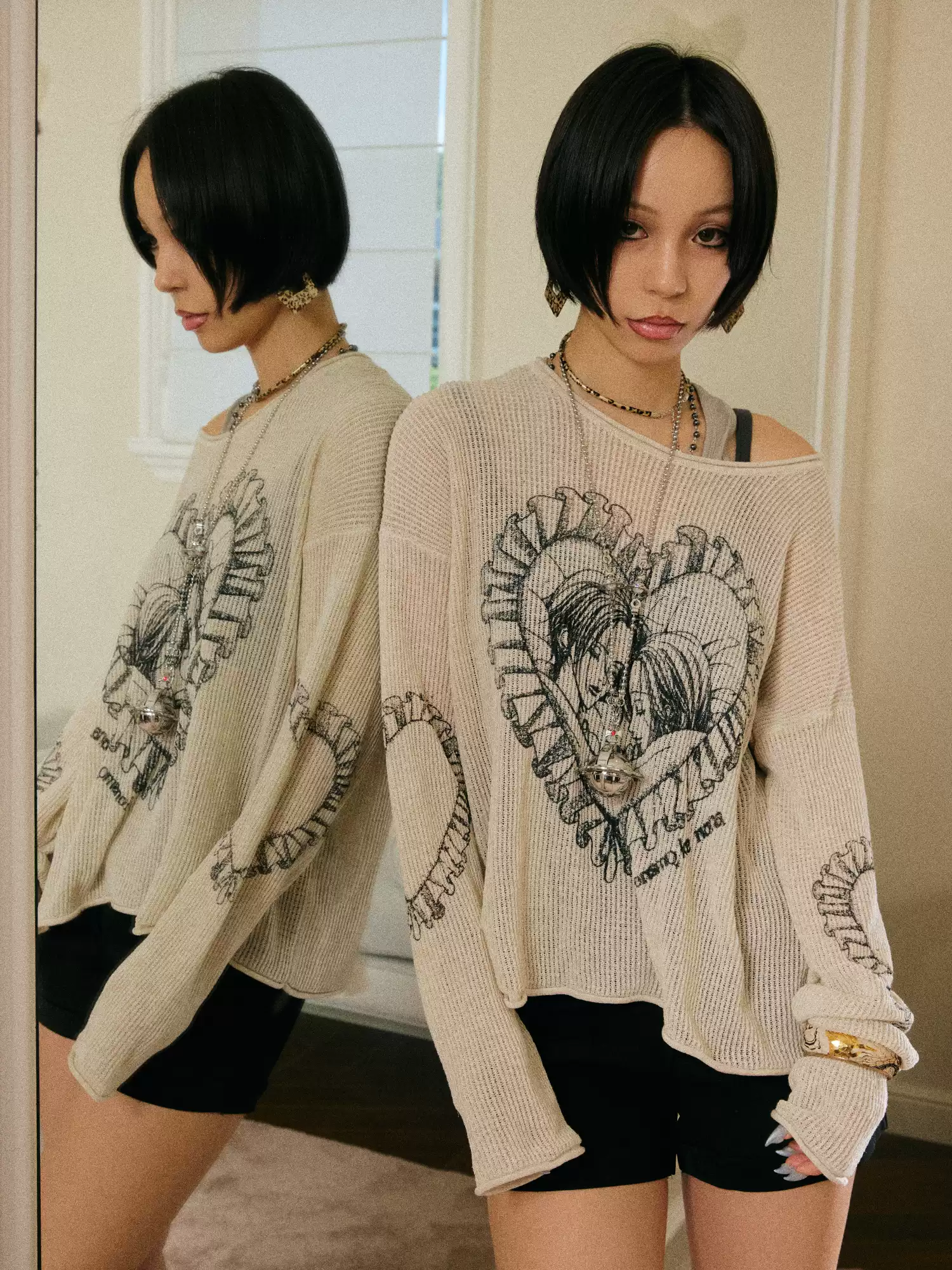 NANA LOVE PRINT SWEATER CARDIGAN