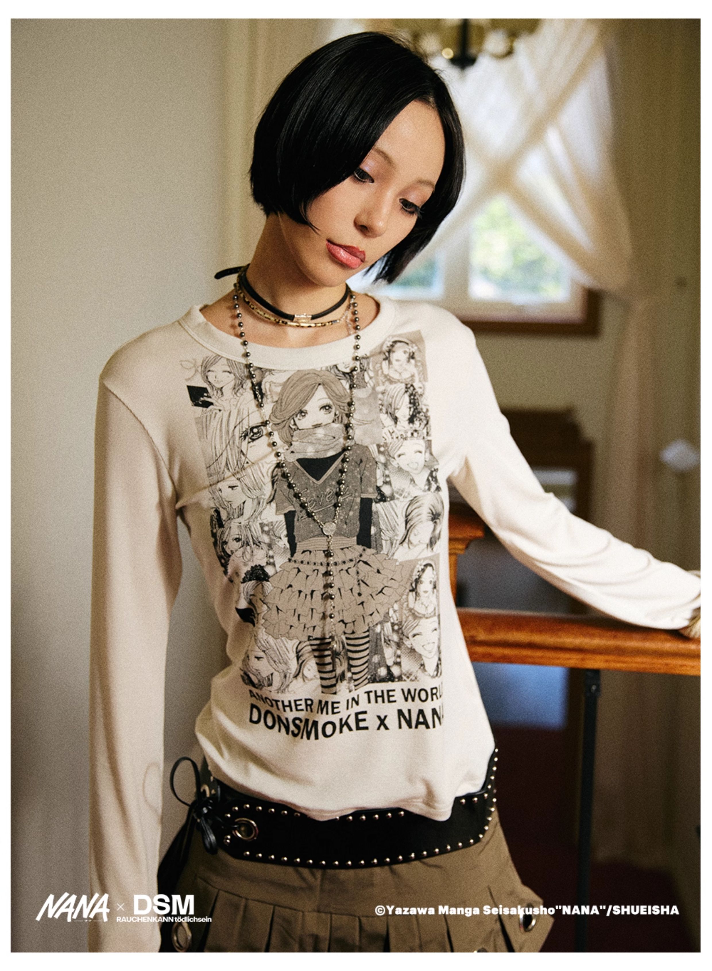 DONSMOKE genuine authorized NANA character puzzle print shoulder T-shirt DSM anime casual long sleeve
