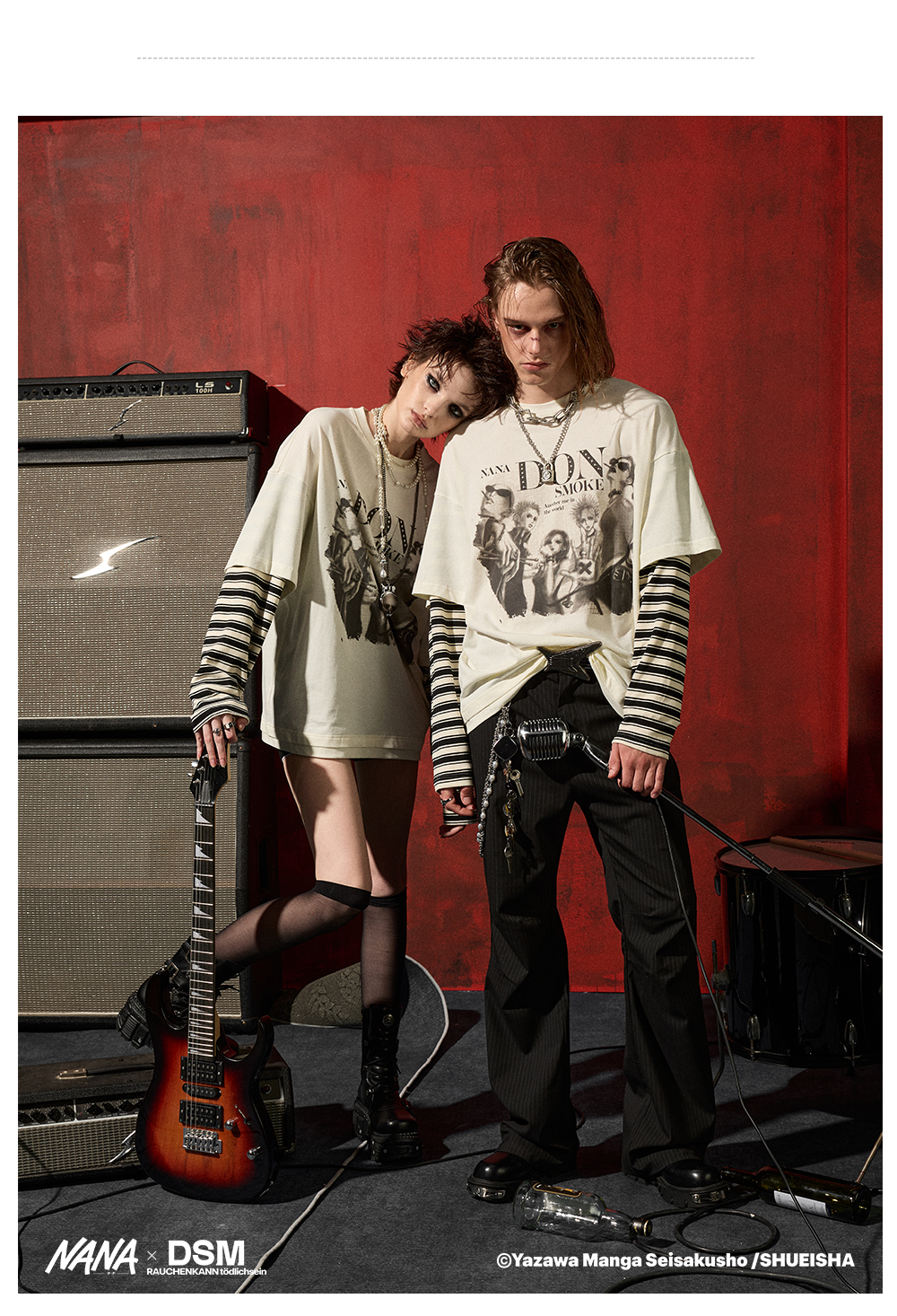 DSM x NANA's official collaboration Black Stones patchwork long-sleeved T-shirt is unisex